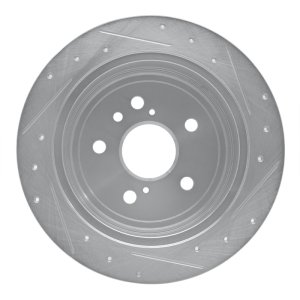 Lexus RX330 Brake Rotor (1) - Rear Left - R1 Concepts - Drilled & Slotted - Silver - `04-`09